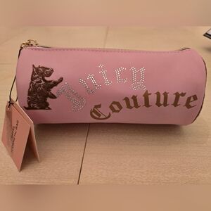 Juicy Couture Pink Cosmetic Bag with Gold Details and Toiletry Bottle, NWT!